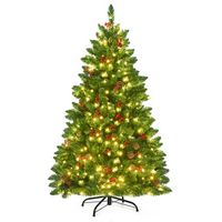 Costway - 4.5Ft Pre-Lit  Artificial Christmas Tree with Sturdy Metal Stand Pine Cones and Red Ber... - Large Front