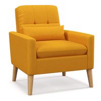 Costway - Mid-Century Modern Linen Accent Chair with Lumbar Pillow - Yellow - Large Front