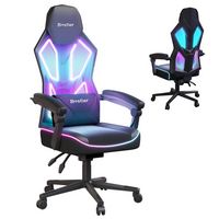 Bestier - Breathable Fabric Gaming Chair with RGB LED Lighting and Adjustable Armrests - Black - Large Front