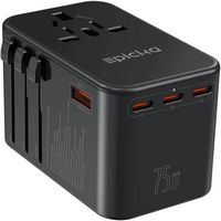 Epicka - GaN 75W Universal Travel Adapter with 3 USB-C PD Fast Charging & 2 USB-A (TA-105 Max, Bl... - Large Front