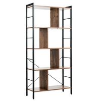 Costway - 4-Tier Bookcase Industrial Bookshelf Floor Standing Storage Rack - Rustic Brown - Large Front