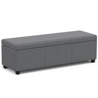 Simpli Home - Avalon Extra Large Storage Ottoman Bench - Stone Grey - Large Front