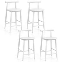 Costway Bar Chair Counter Height Stools Set of 4 with Acacia Wood Frame Supporting Legs - White - Large Front