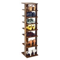Costway - 7-Tier Shoe Rack Free Standing Shelf Storage Tower - Rustic Brown - Large Front