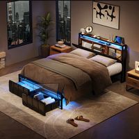 Bestier - Gaming Bed Frame Storage Platform Bed with Charging Station Headboard and LED Lights Qu... - Large Front