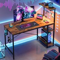 Bestier 44-Inch Gaming Desk with RGB LED Lights Computer Desk Featuring 4-Tier Storage Shelves an... - Large Front