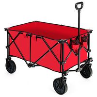 Costway - Folding Collapsible Wagon Utility Camping Cart W/Wheels & Adjustable Handle Red - Red - Large Front