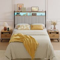 Pinmoco - Full Size LED Linen Upholstered Storage Headboard with Charging Station - Gray - Gray - Large Front
