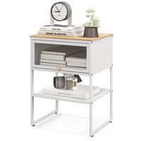 Costway 1 PCS Home Nightstand 3-Tier Storage Table with Open Shelf Heavy-duty Metal Frame - White - Large Front