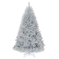 Costway - 6Ft Hinged Unlit Artificial Tinsel Christmas Tree Holiday w/Metal Stand - Silver - Large Front