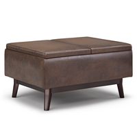 Simpli Home - Owen Tray Top Small Coffee Table Storage Ottoman - Distressed Chestnut Brown - Large Front