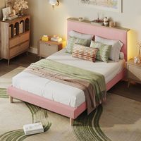 Bestier - Bed Frame Upholstered Platform Gaming Bed with LED Light & Adjustable Storage Headboard... - Large Front
