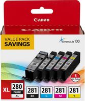 Canon - PGI-280 XL / CLI-281 5-Pack High-Yield - Pigment Black, Standard Capacity Ink Cartridges ... - Large Front