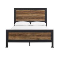 Walker Edison - Rustic Industrial Queen Size Panel Bed Frame - Rustic Oak - Large Front