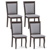 Costway Wood Dining Chairs Set of 4 with Rubber Wood Frame Padded Seat High Backrest - Brown - Large Front