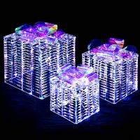 Costway - Set of 3 Christmas Gift Box LED Lighted Present Box Decoration Yard - Iridescent - Large Front