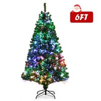 Costway - 6ft Pre-lit Fiber Optic PVC Artificial Christmas Tree w/ 617 Branch Tips - Green - Large Front
