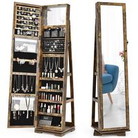 Costway - 360Degree Rotatable Jewelry Cabinet Armoire 2-in-1 Lockable Mirrored - Coffee - Large Front