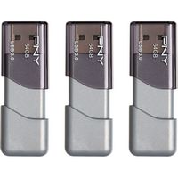 PNY - Turbo Attaché 3 64GB USB 3.0 Type A Flash Drive, 3-Pack - Silver - Large Front