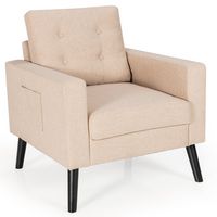 Costway - Modern Accent Upholstered Single Sofa Chair with 2-Side Pockets - Beige - Large Front