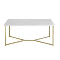Walker Edison - Luxe Mid Century Modern Y-Leg Coffee Table - White Faux Marble And Gold Finish - Large Front