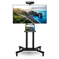 Costway - Mobile TV Stand for Most 32-70 inch Flat or Curved TVs up to 110 lbs w/AV Shelf - Black - Large Front