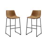 Walker Edison - Industrial Faux Leather Barstool (Set of 2) - Whiskey Brown - Large Front