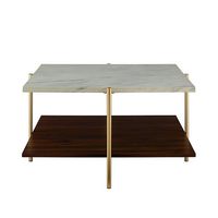 Walker Edison - Modern Square Coffee Table - Faux White Marble/Gold - Large Front