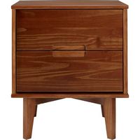 Walker Edison - Mid Century Modern Square Wood 2-Drawer End Table - Large Front