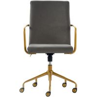 Elle Decor - Giselle Mid-Century Modern Fabric Executive Chair - Gold/Light Gray Velvet - Large Front