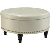 OSP Home Furnishings - Augusta Mid-Century Bonded Leather Ottoman With Inner Storage - Cream - Large Front