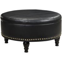 OSP Home Furnishings - Augusta Mid-Century Bonded Leather Ottoman With Inner Storage - Black - Large Front