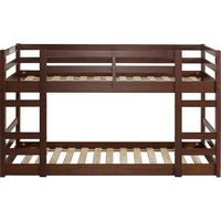 Walker Edison - Solid Wood Low Twin over Twin Bunk Bed - Walnut - Large Front