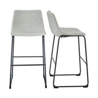 Walker Edison - Industrial Faux Leather Barstool (Set of 2) - Gray - Large Front