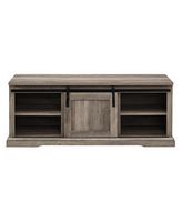 Walker Edison - Sliding Grooved Door Entryway Accent Bench - Grey Wash - Large Front