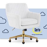 Serta - Deluxe Ashleigh Modern Home Office Chair - White Velvet - Gold Chrome - Large Front