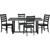 Walker Edison - Rectangular Farmhouse Dining Table (Set of 5) - Gray/Black - Large Front