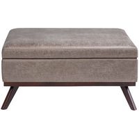 Simpli Home - Owen Square Mid-Century Modern Faux Air Leather Ottoman With Inner Storage - Distre... - Large Front