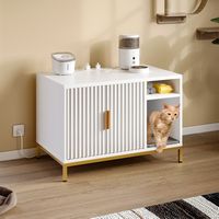 Bestier - Concealed Cat Litter Box Cabinet with Charging Station Litter Mat and Cat Washroom - White - Large Front