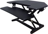Victor - Height Adjustable Corner Standing Desk Riser with Removable Keyboard Tray - Black - Large Front