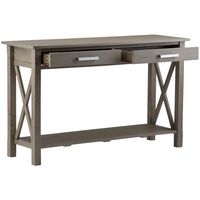 Simpli Home - Kitchener Rectangular Contemporary Wood 2-Drawer Console Table - Farmhouse Gray - Large Front