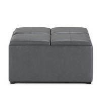Simpli Home - Avalon 35 inch Wide Contemporary Square Coffee Table Storage Ottoman - Stone Gray - Large Front