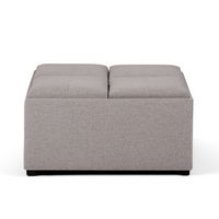 Simpli Home - Avalon 35 inch Wide Contemporary Square Coffee Table Storage Ottoman - Gray Cloud - Large Front