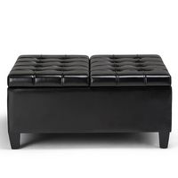 Simpli Home - Harrison 36 inch Wide Transitional Square Coffee Table Storage Ottoman Faux Leather... - Large Front