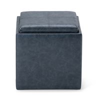 Simpli Home - Rockwood 17 inch Wide Contemporary Square Cube Storage Ottoman with Tray - Denim Blue - Large Front