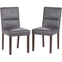 Simpli Home - Ashford 4-Leg Faux Leather and High-Density Foam Dining Chairs (Set of 2) - Stone Gray - Large Front