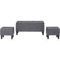 Simpli Home - Dover Rectangular Contemporary Faux Leather Storage Ottoman (Set of 3) - Stone Gray - Large Front