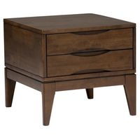 Simpli Home - Harper Square Mid-Century Modern Solid Hardwood 2-Drawer End Table - Dark Walnut Brown - Large Front