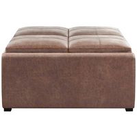 Simpli Home - Avalon Square Contemporary Faux Air Leather Storage Ottoman - Distressed Umber Brown - Large Front