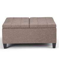 Simpli Home - Harrison 36 inch Wide Transitional Square Coffee Table Storage Ottoman in Linen Loo... - Large Front